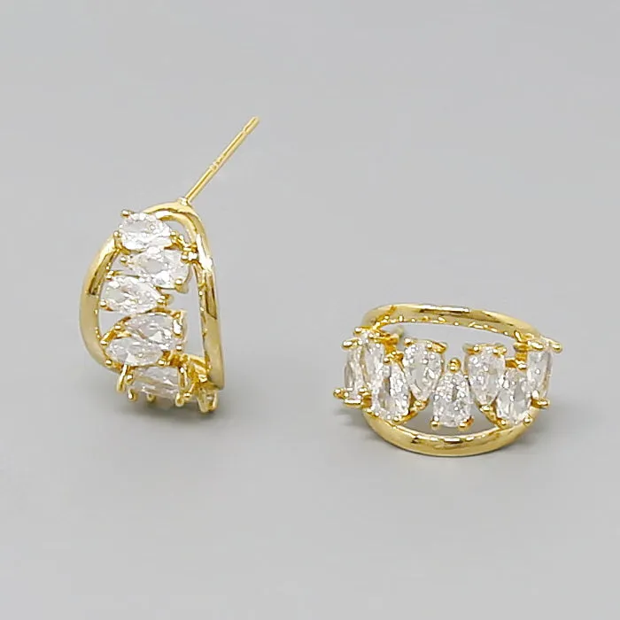 CZ Embellished Curved Stud Earrings