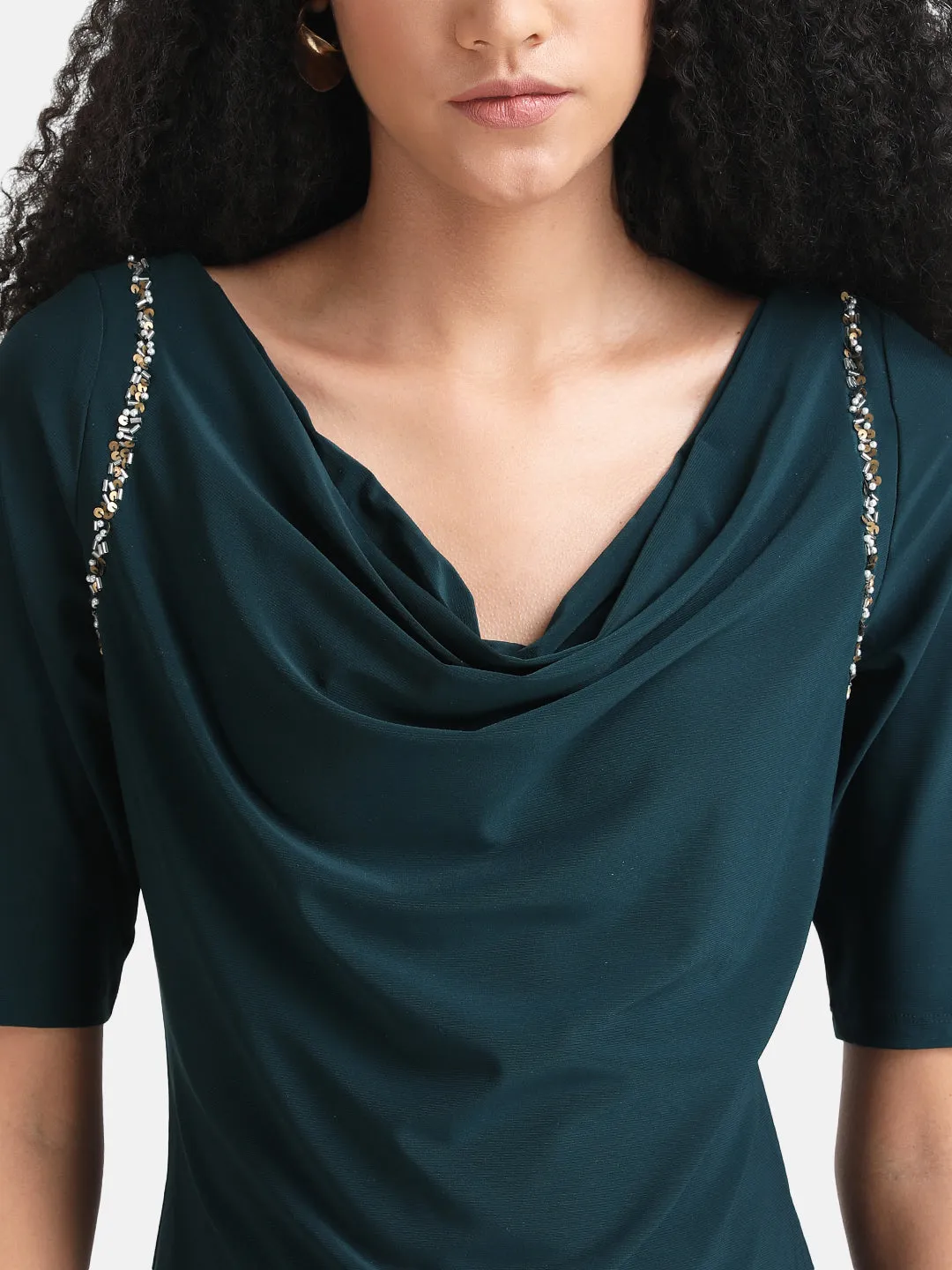 Embellished Cowl Neck Top