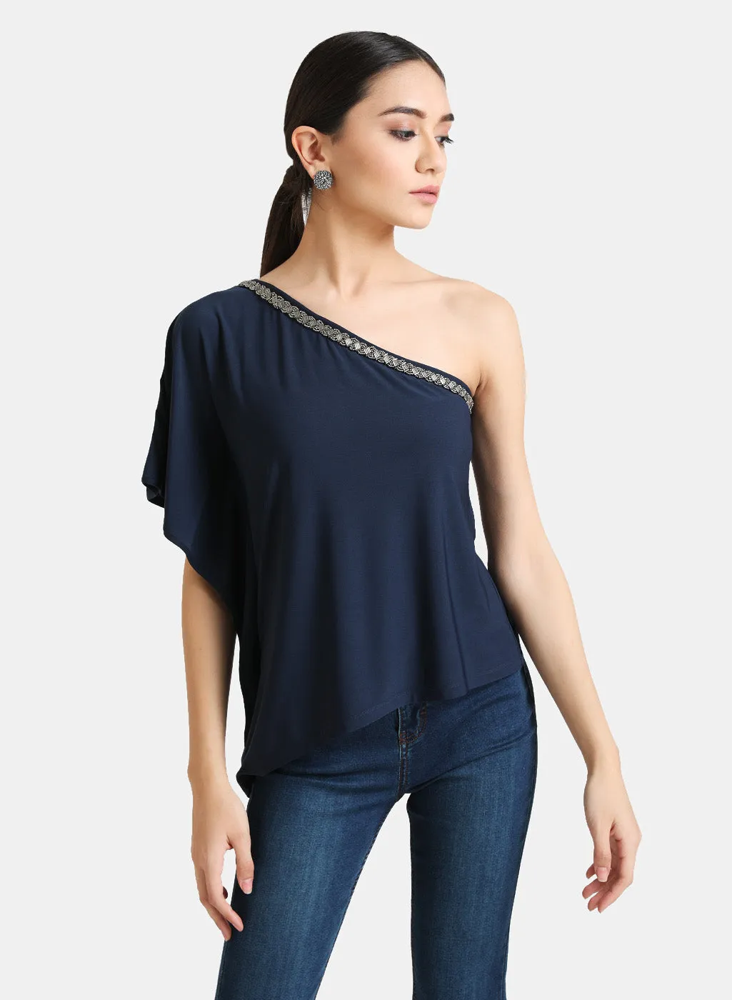 Embellished One Shoulder Top