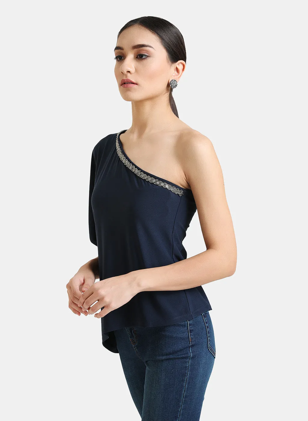 Embellished One Shoulder Top