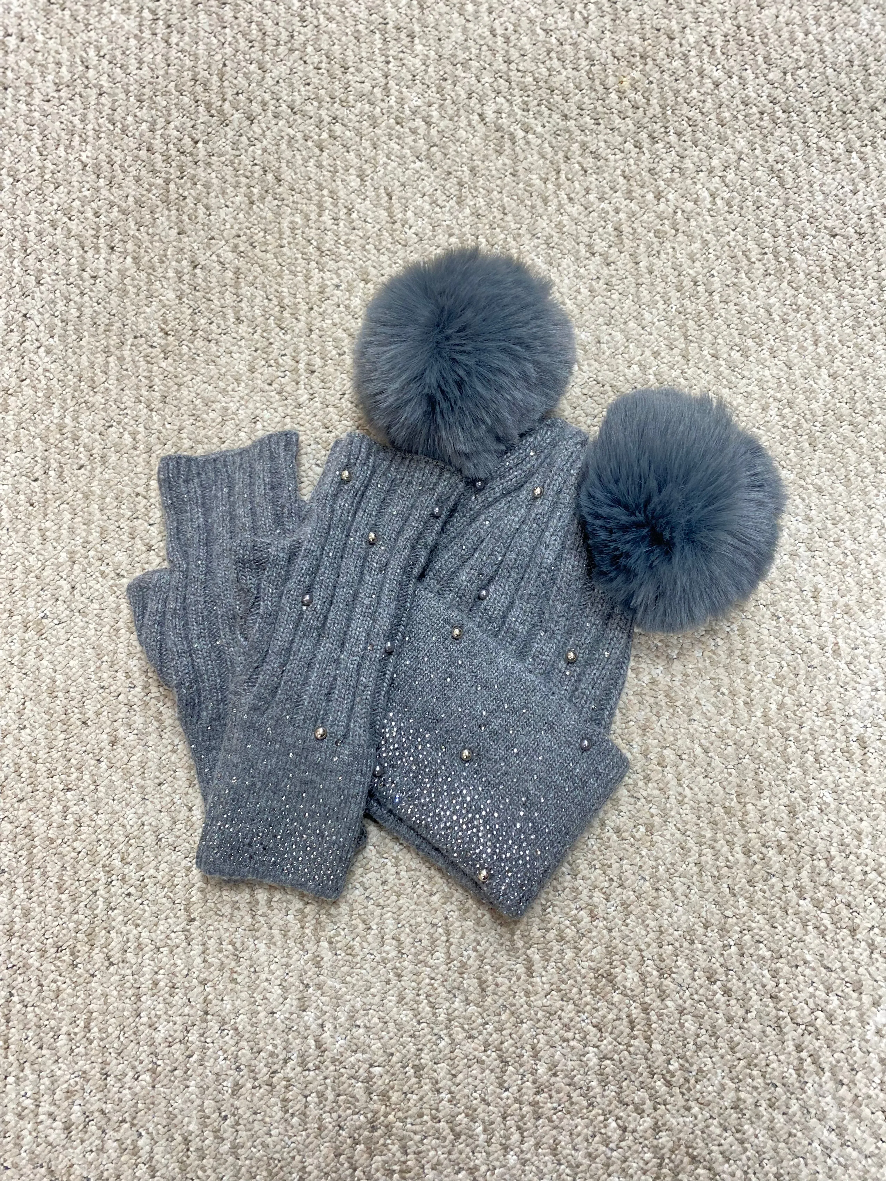 Embellished Open Finger Mittens