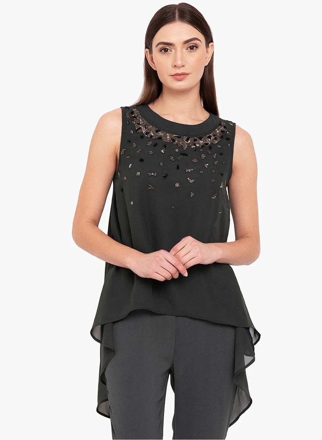 Embellished Overlay Detail Jumpsuit