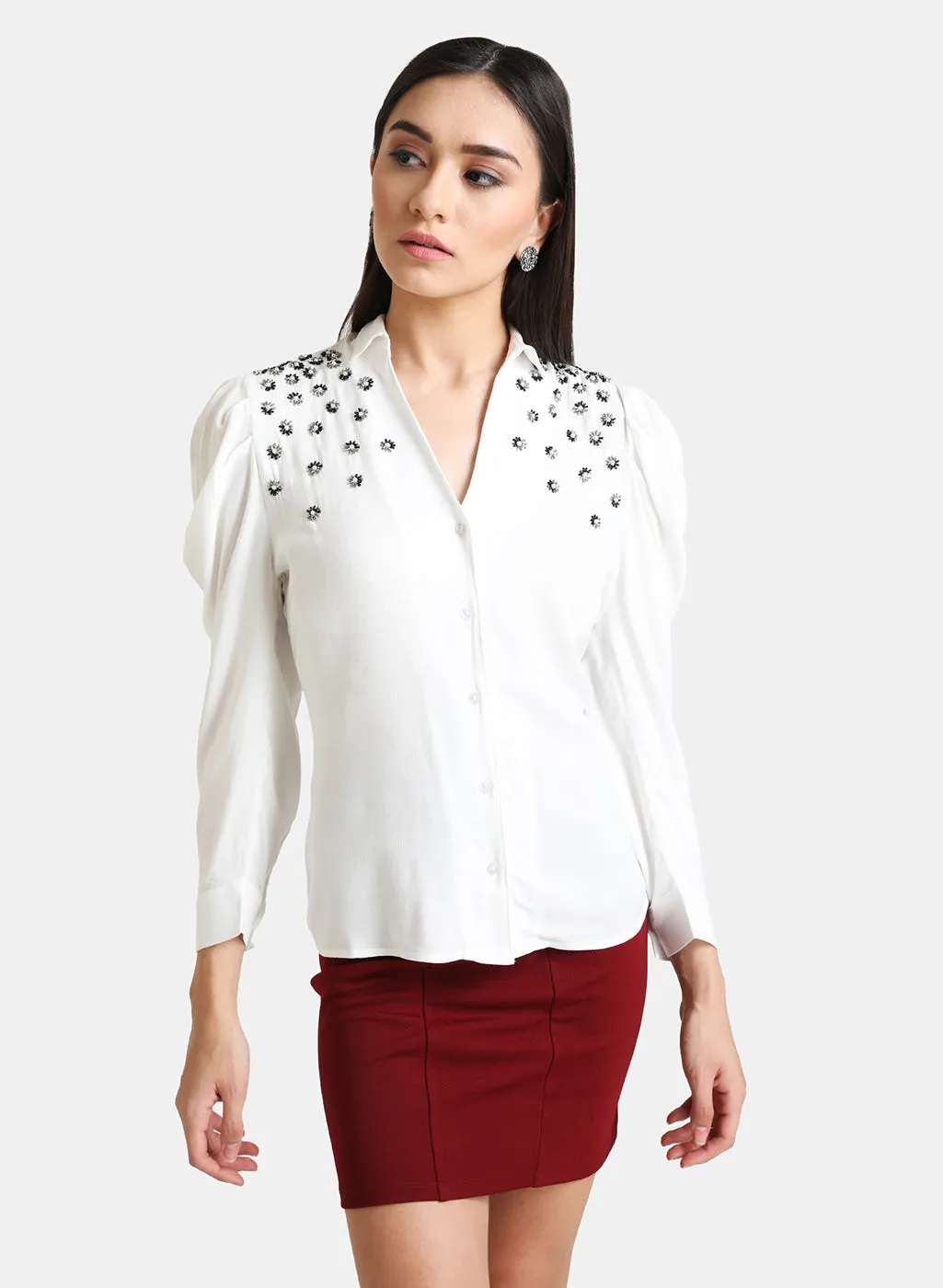 Embellished Puff Sleeve Shirt