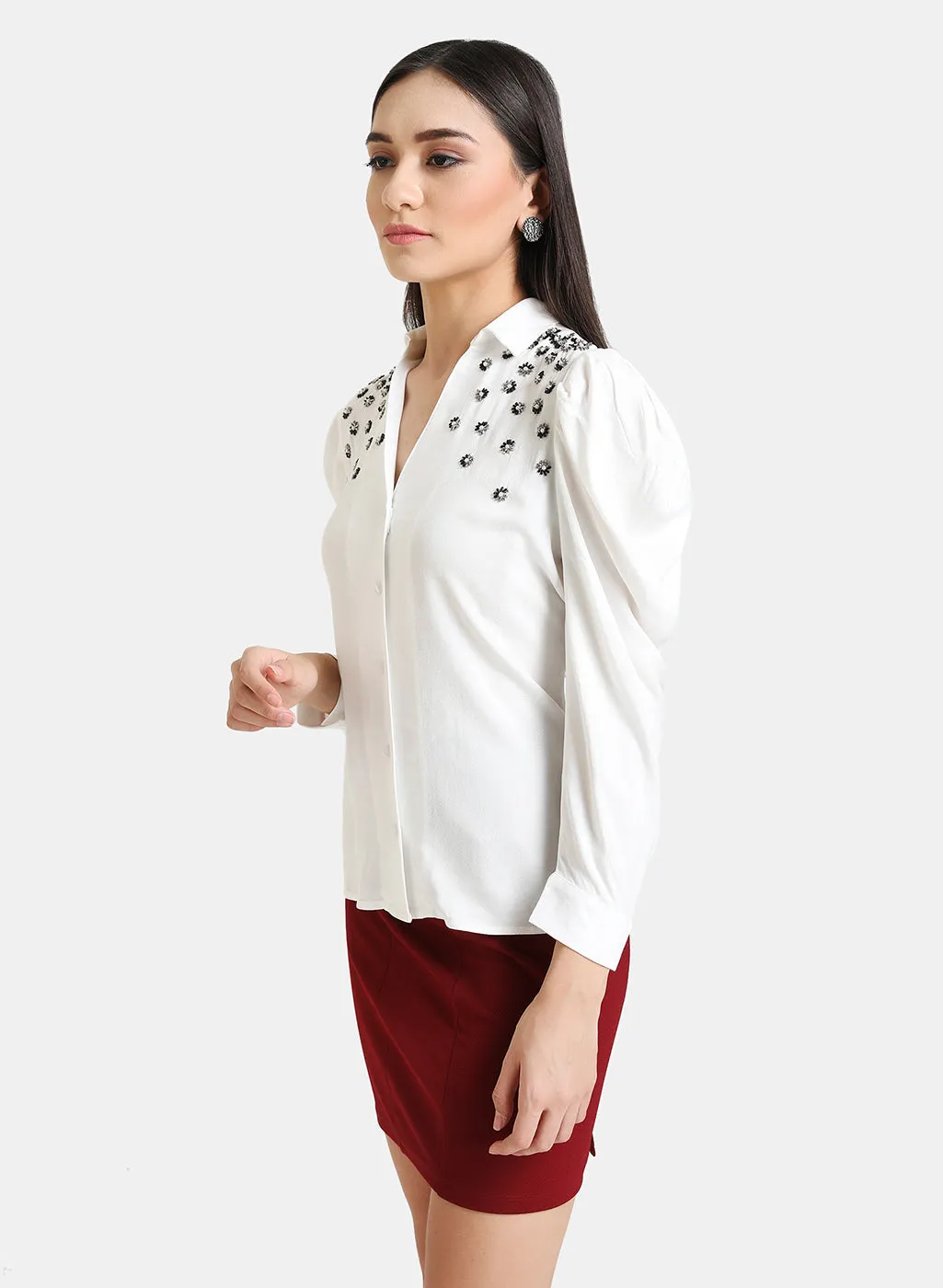 Embellished Puff Sleeve Shirt