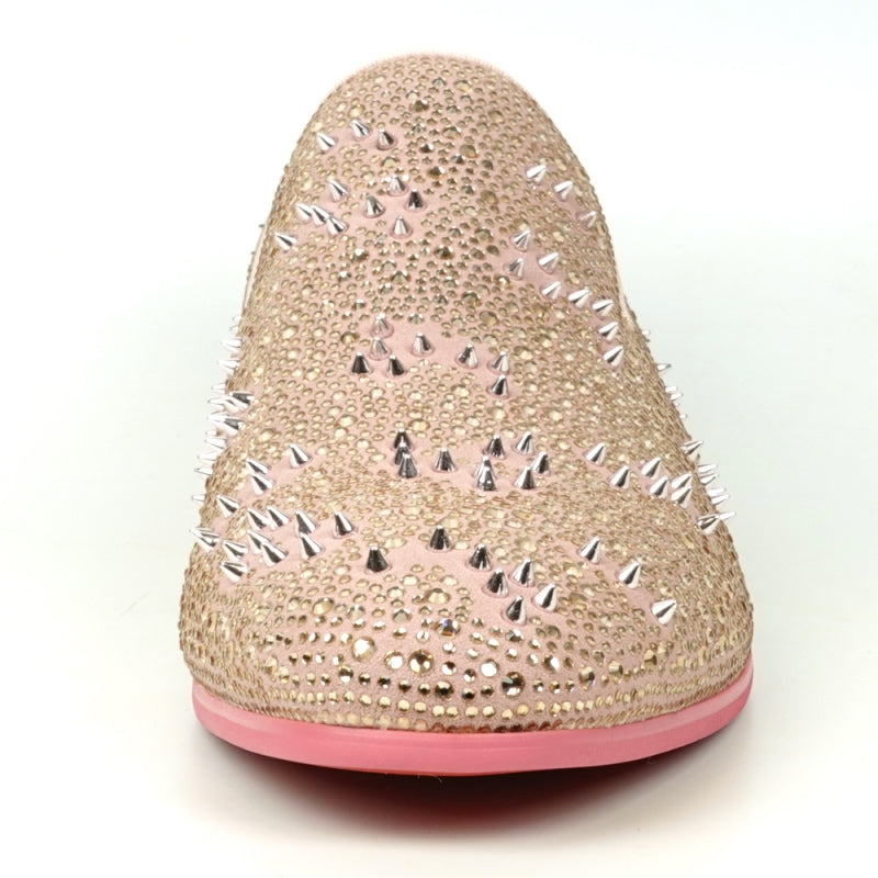 FI-7516 Pink Suede Rhinestones Spikes Slip on Loafer Fiesso by Aurelio Garcia