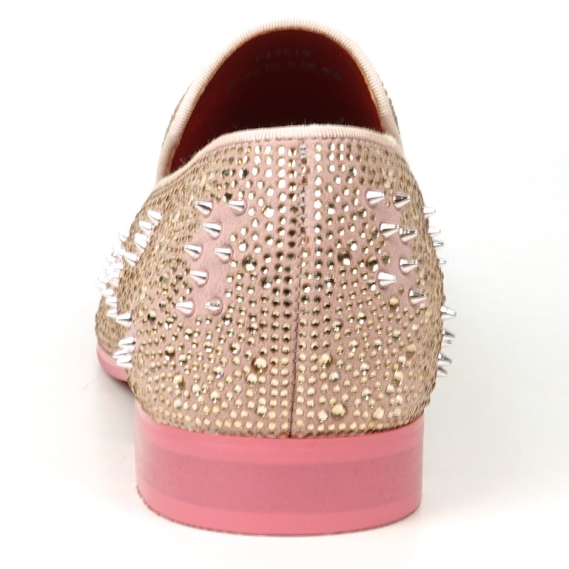 FI-7516 Pink Suede Rhinestones Spikes Slip on Loafer Fiesso by Aurelio Garcia