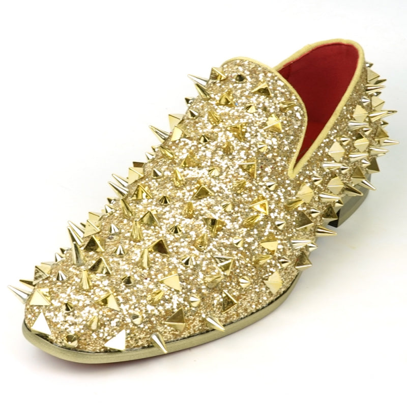 FI-7517 Gold Glitter Gold Spikes Slip on Loafer Fiesso by Aurelio Garcia