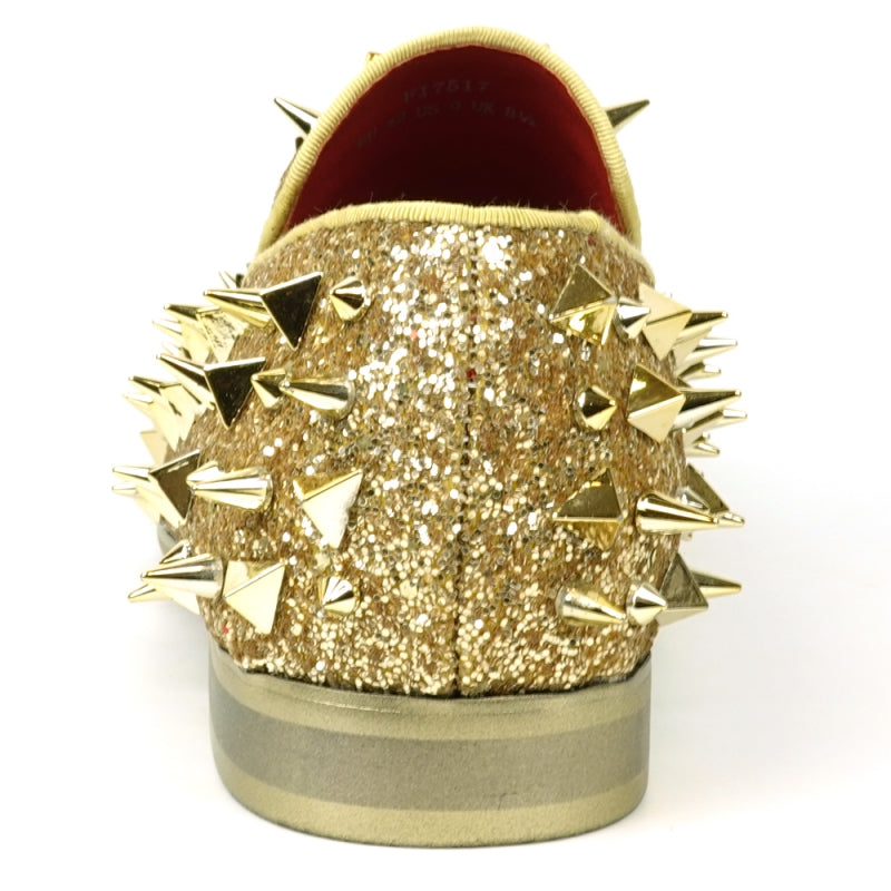 FI-7517 Gold Glitter Gold Spikes Slip on Loafer Fiesso by Aurelio Garcia