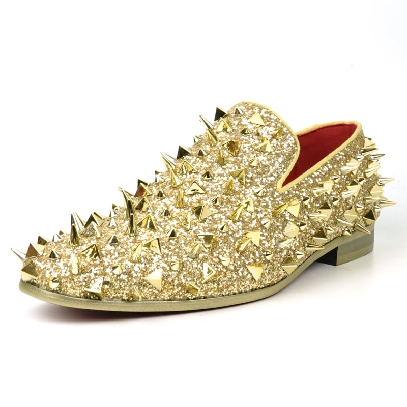 FI-7517 Gold Glitter Gold Spikes Slip on Loafer Fiesso by Aurelio Garcia