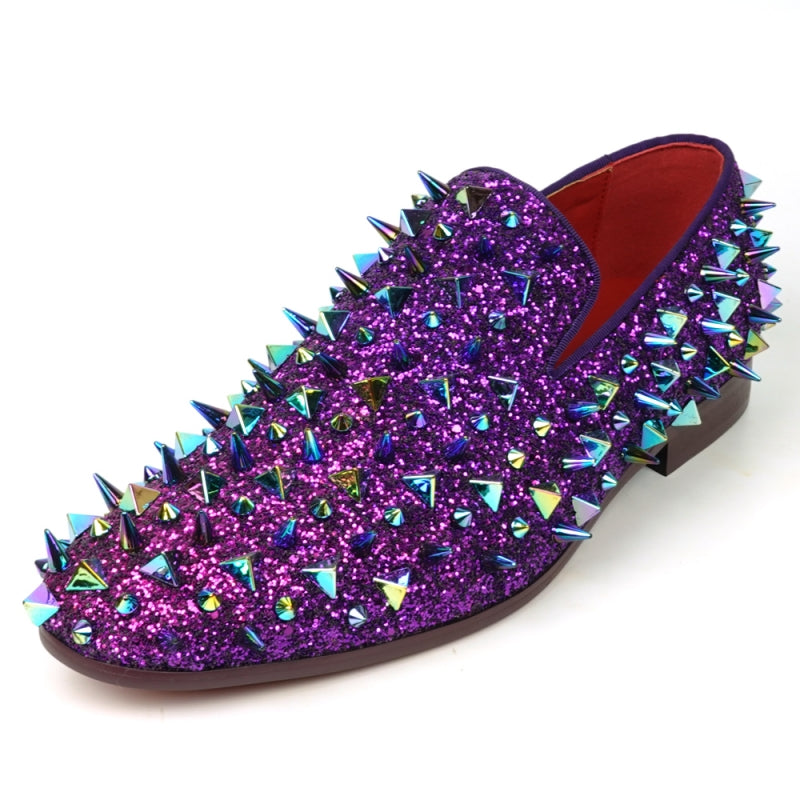 FI-7517 Purple Glitter Purple Spikes Slip on Loafer Fiesso by Aurelio Garcia