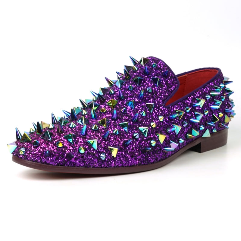 FI-7517 Purple Glitter Purple Spikes Slip on Loafer Fiesso by Aurelio Garcia