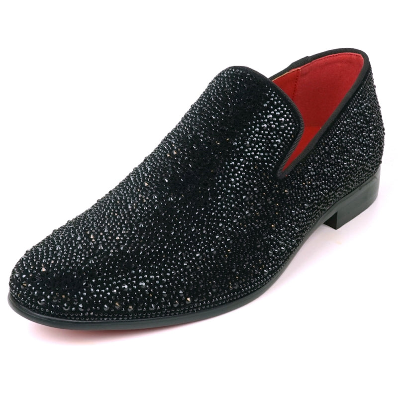 FI-7525 Black Suede Black Rhinestones Slip on Loafer Fiesso by Aurelio Garcia