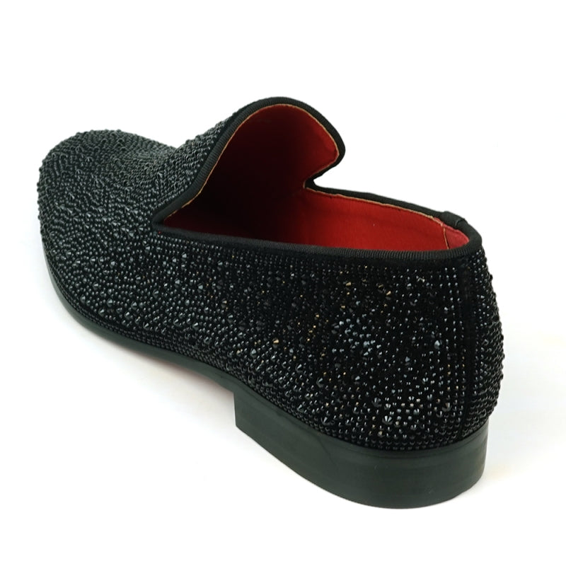 FI-7525 Black Suede Black Rhinestones Slip on Loafer Fiesso by Aurelio Garcia