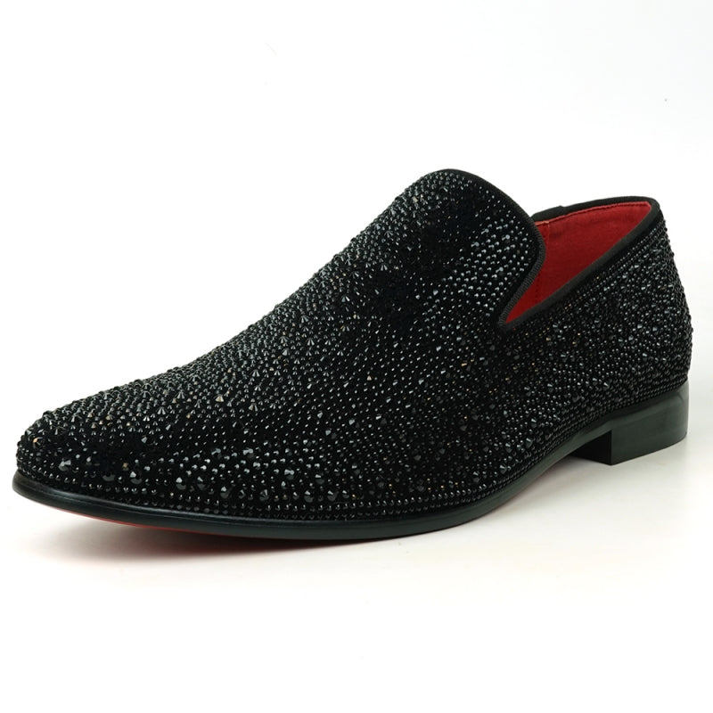 FI-7525 Black Suede Black Rhinestones Slip on Loafer Fiesso by Aurelio Garcia