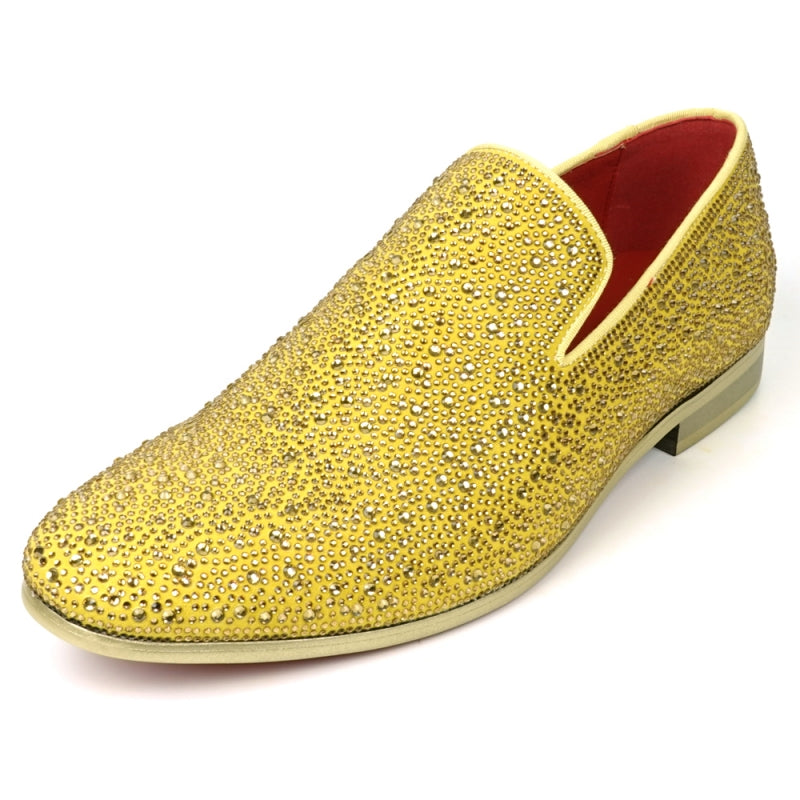 FI-7525 Gold Suede Gold Rhinestones Slip on Loafer Fiesso by Aurelio Garcia