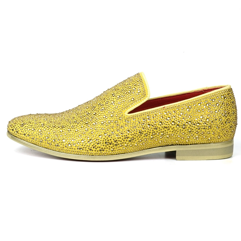 FI-7525 Gold Suede Gold Rhinestones Slip on Loafer Fiesso by Aurelio Garcia