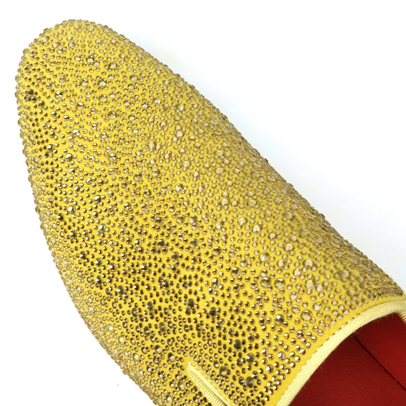 FI-7525 Gold Suede Gold Rhinestones Slip on Loafer Fiesso by Aurelio Garcia