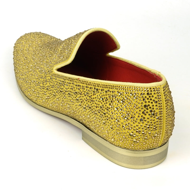 FI-7525 Gold Suede Gold Rhinestones Slip on Loafer Fiesso by Aurelio Garcia