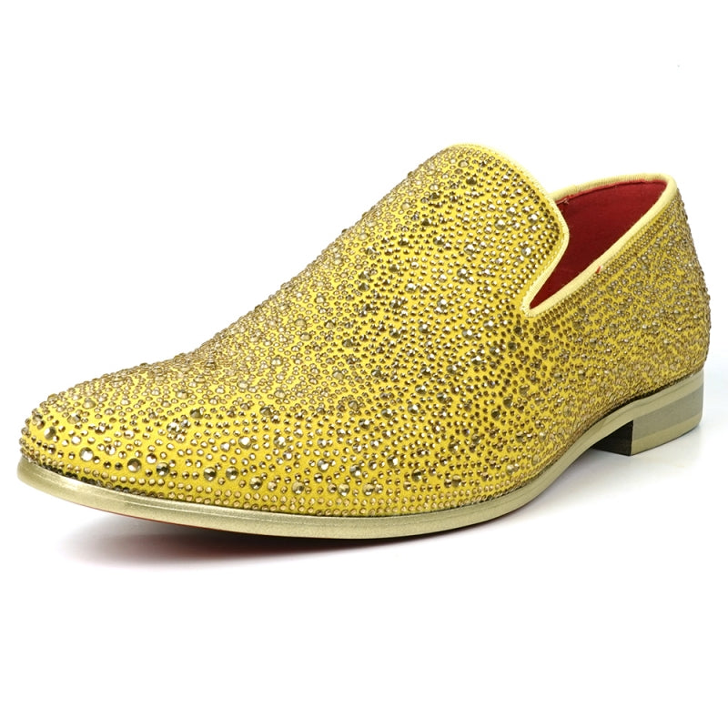 FI-7525 Gold Suede Gold Rhinestones Slip on Loafer Fiesso by Aurelio Garcia