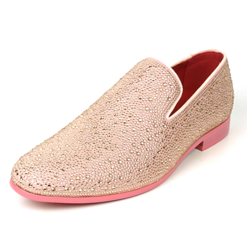 FI-7525 Pink Suede Pink Rhinestones Slip on Loafer Fiesso by Aurelio Garcia