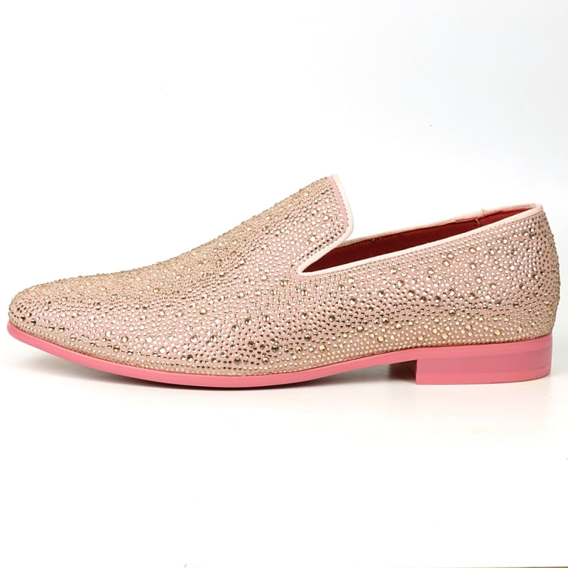 FI-7525 Pink Suede Pink Rhinestones Slip on Loafer Fiesso by Aurelio Garcia