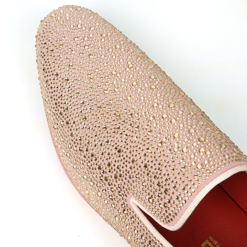 FI-7525 Pink Suede Pink Rhinestones Slip on Loafer Fiesso by Aurelio Garcia