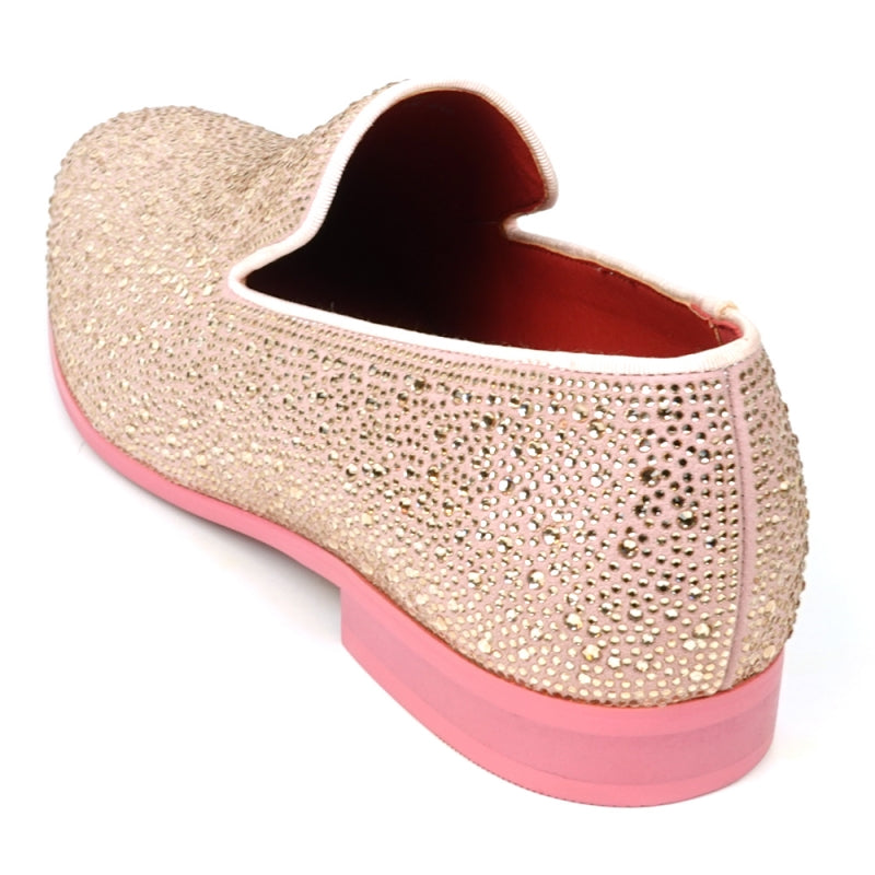 FI-7525 Pink Suede Pink Rhinestones Slip on Loafer Fiesso by Aurelio Garcia