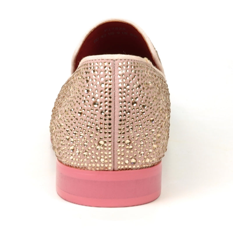 FI-7525 Pink Suede Pink Rhinestones Slip on Loafer Fiesso by Aurelio Garcia