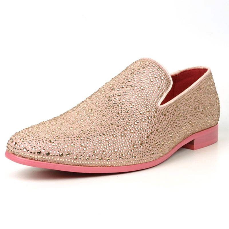 FI-7525 Pink Suede Pink Rhinestones Slip on Loafer Fiesso by Aurelio Garcia