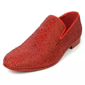 FI-7525 Red Suede Red Rhinestones Slip on Loafer Fiesso by Aurelio Garcia