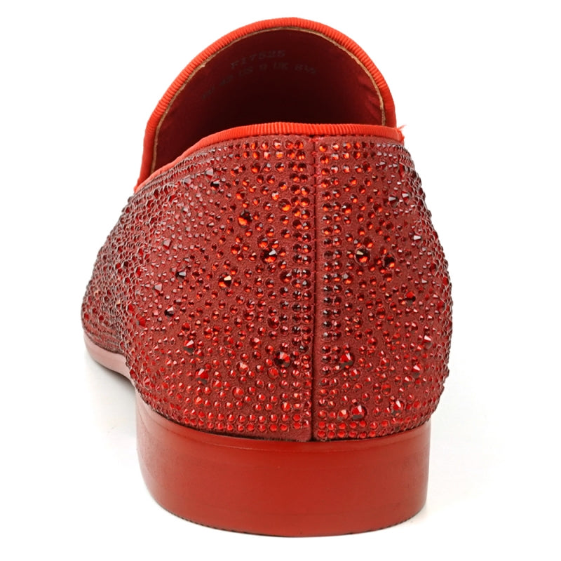 FI-7525 Red Suede Red Rhinestones Slip on Loafer Fiesso by Aurelio Garcia