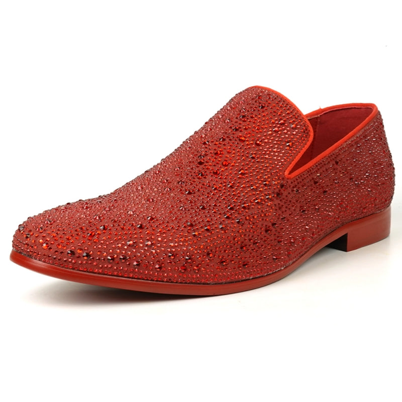 FI-7525 Red Suede Red Rhinestones Slip on Loafer Fiesso by Aurelio Garcia