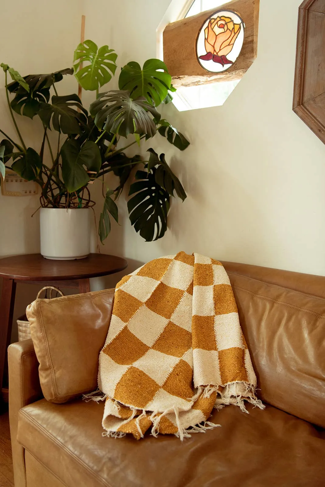 Gold & Cream - Heavyweight Checker Throw Blanket