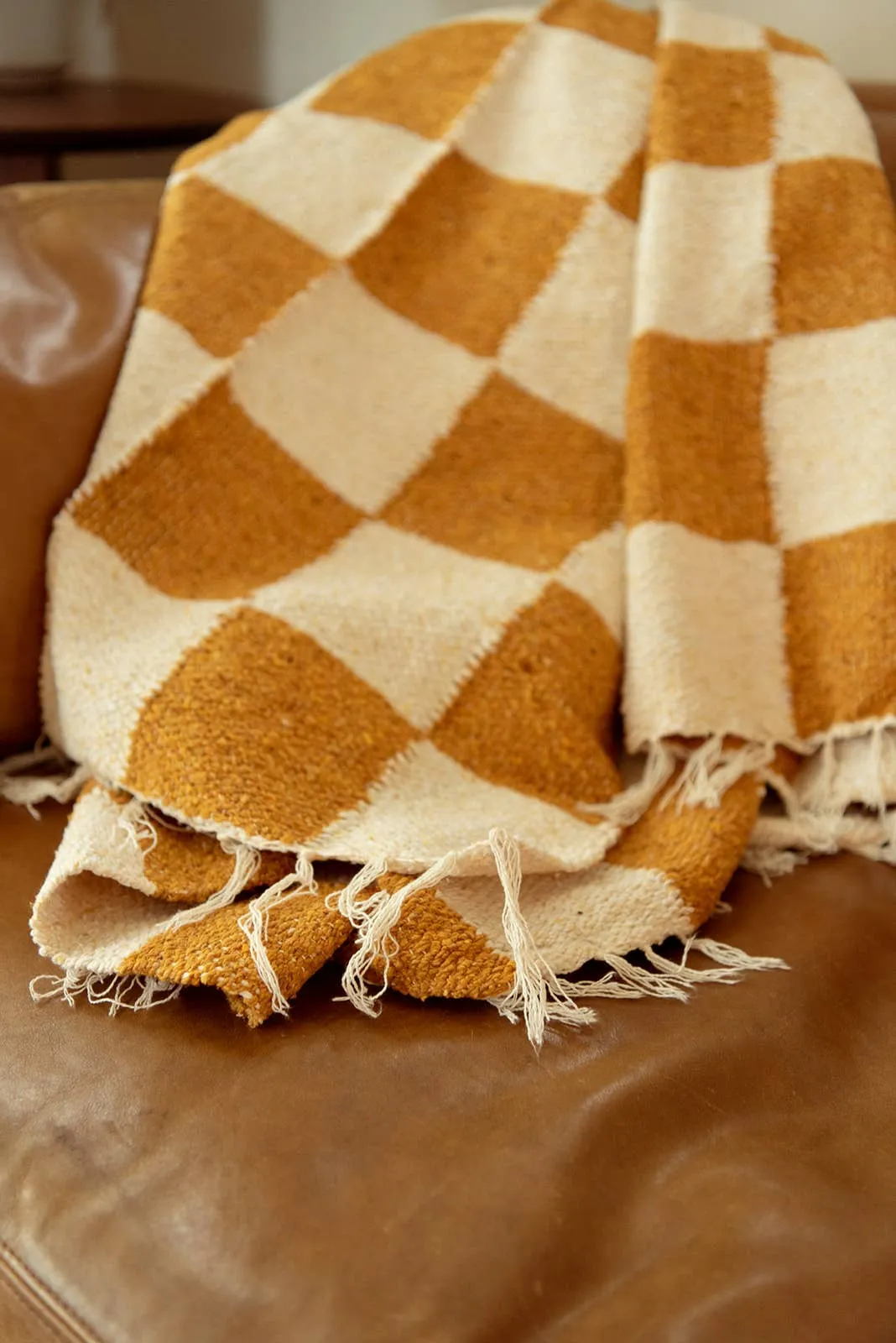 Gold & Cream - Heavyweight Checker Throw Blanket