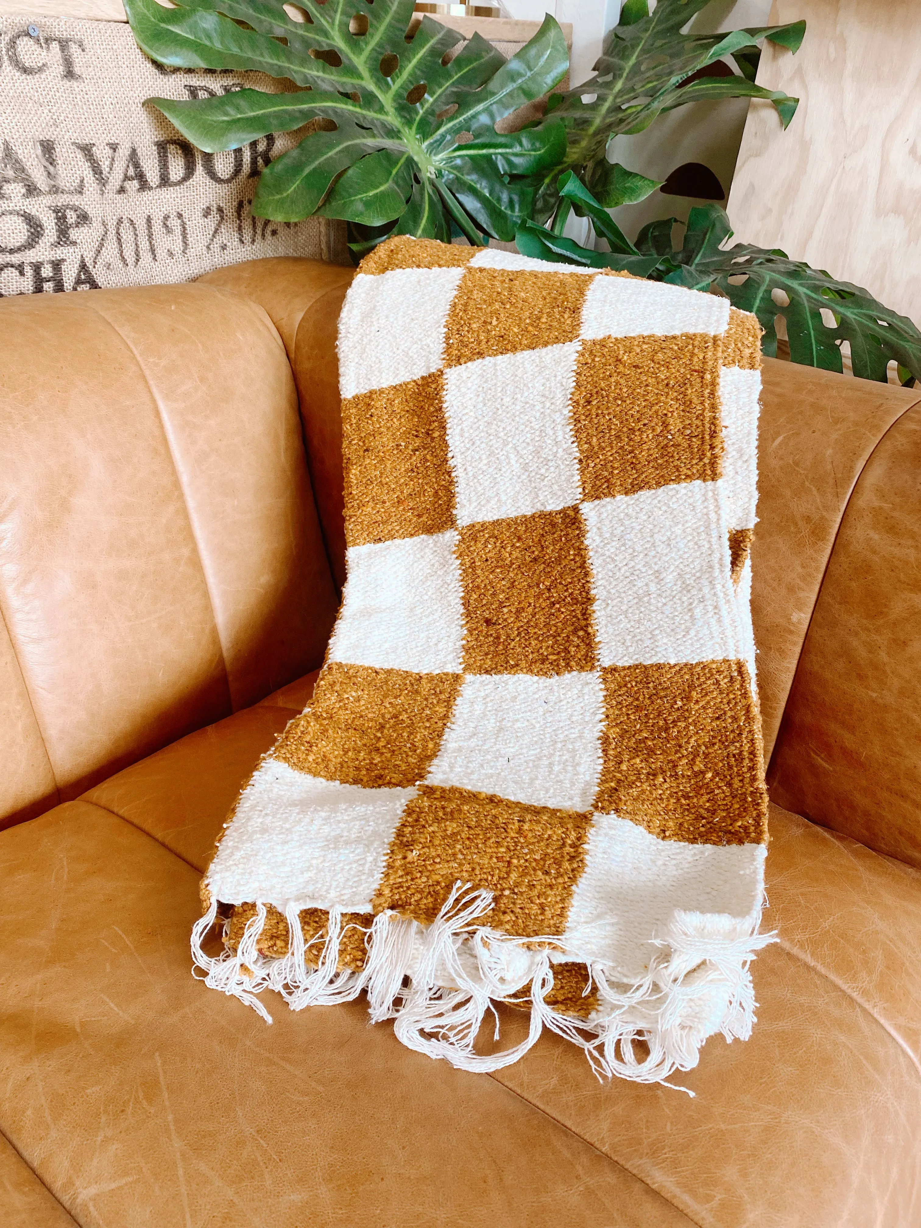 Gold & Cream - Heavyweight Checker Throw Blanket