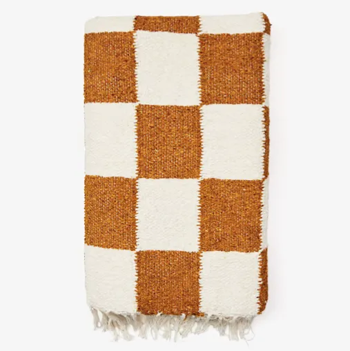 Gold & Cream - Heavyweight Checker Throw Blanket