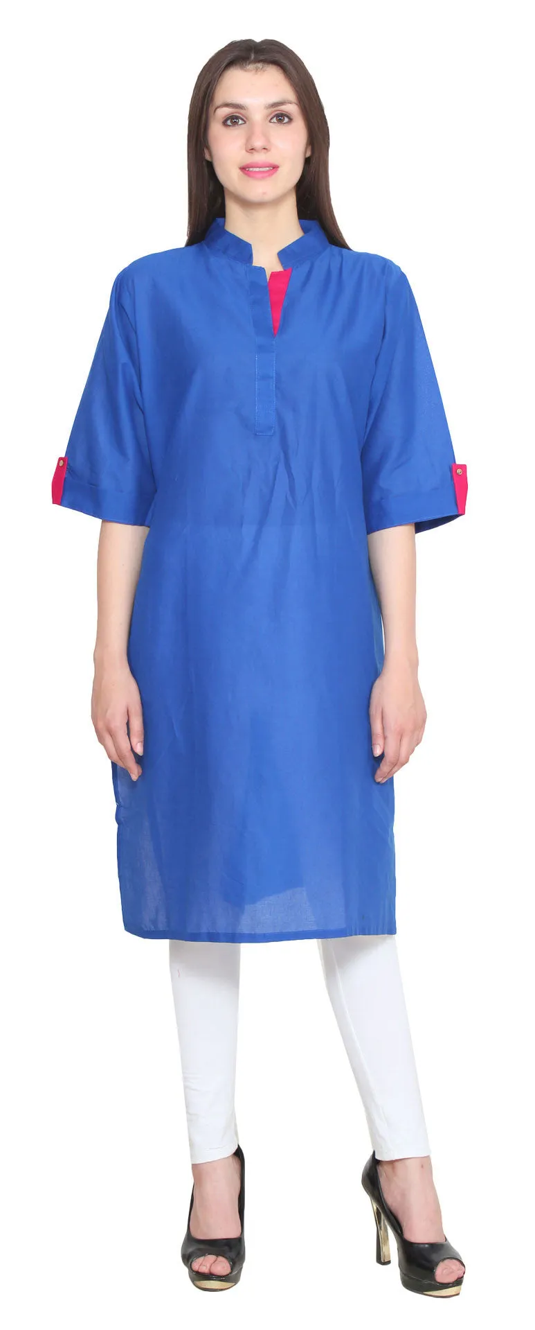 India Long Tunic Top  Cotton Kurti Womens Indian Clothing (Blue)