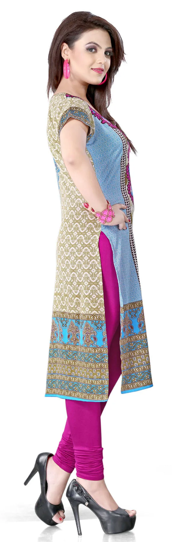 India Tunic Top Long  Kurti Womens Printed Indian Clothing (Magenta)