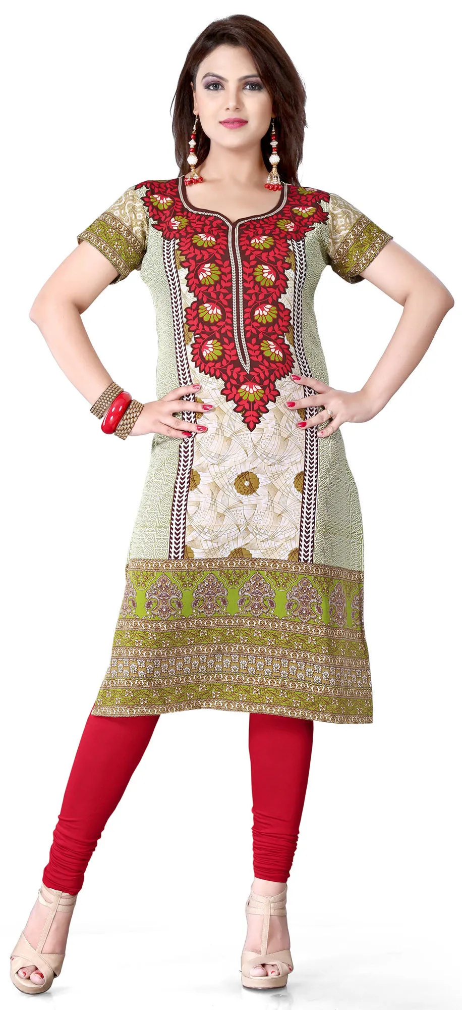 Indian Long Kurti Top Tunic Printed Womens India Clothes (Maroon)