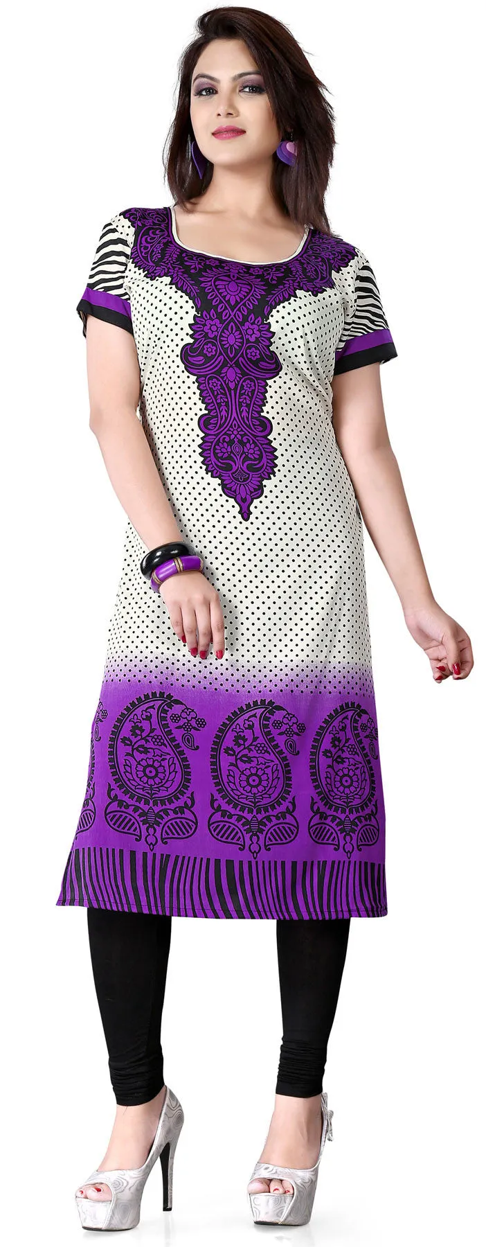 Indian Long Tunics Kurti Top Blouse Womens India Apparel (Purple)