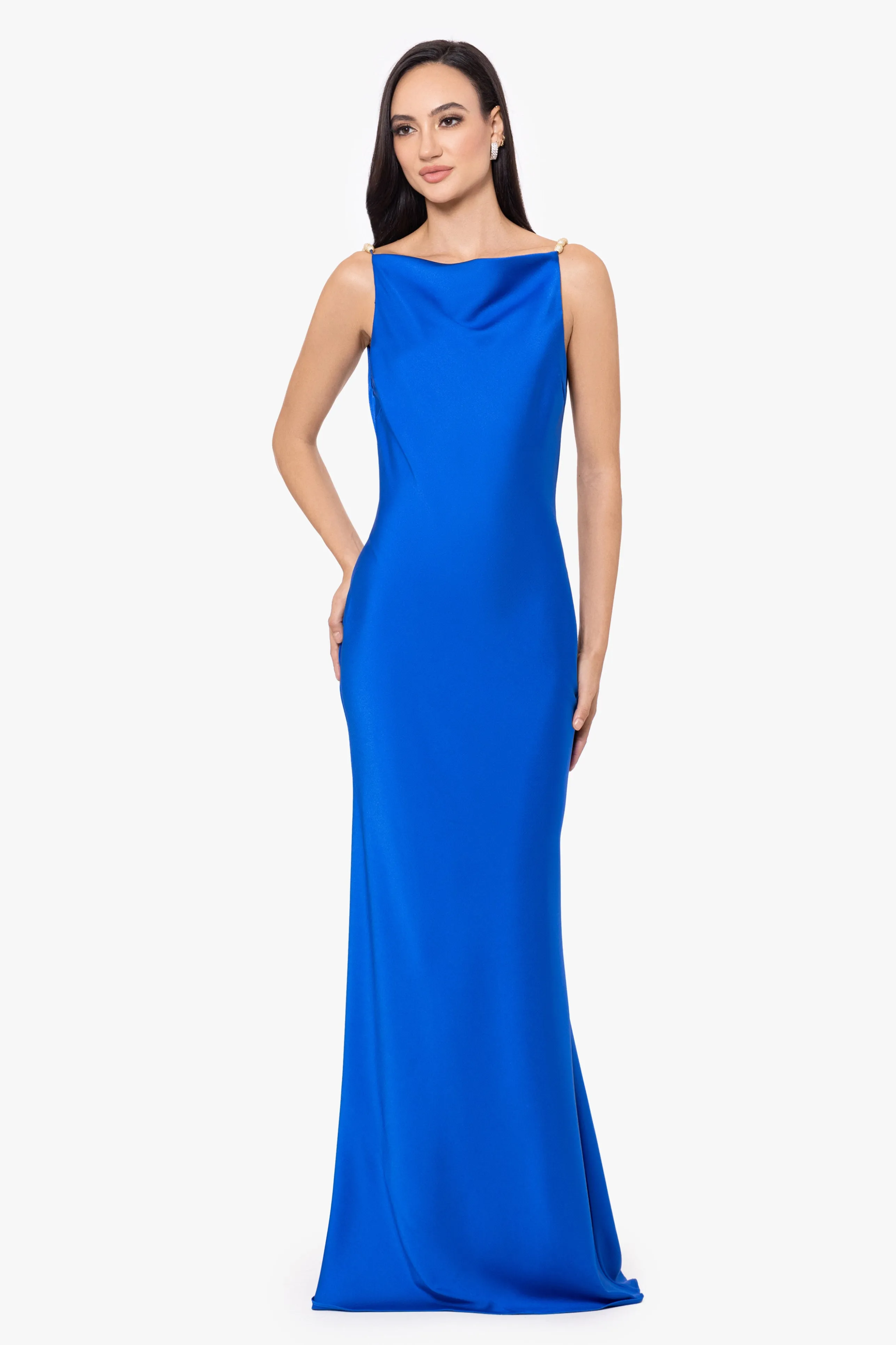 Izzy Satin Embellished Strap Gown