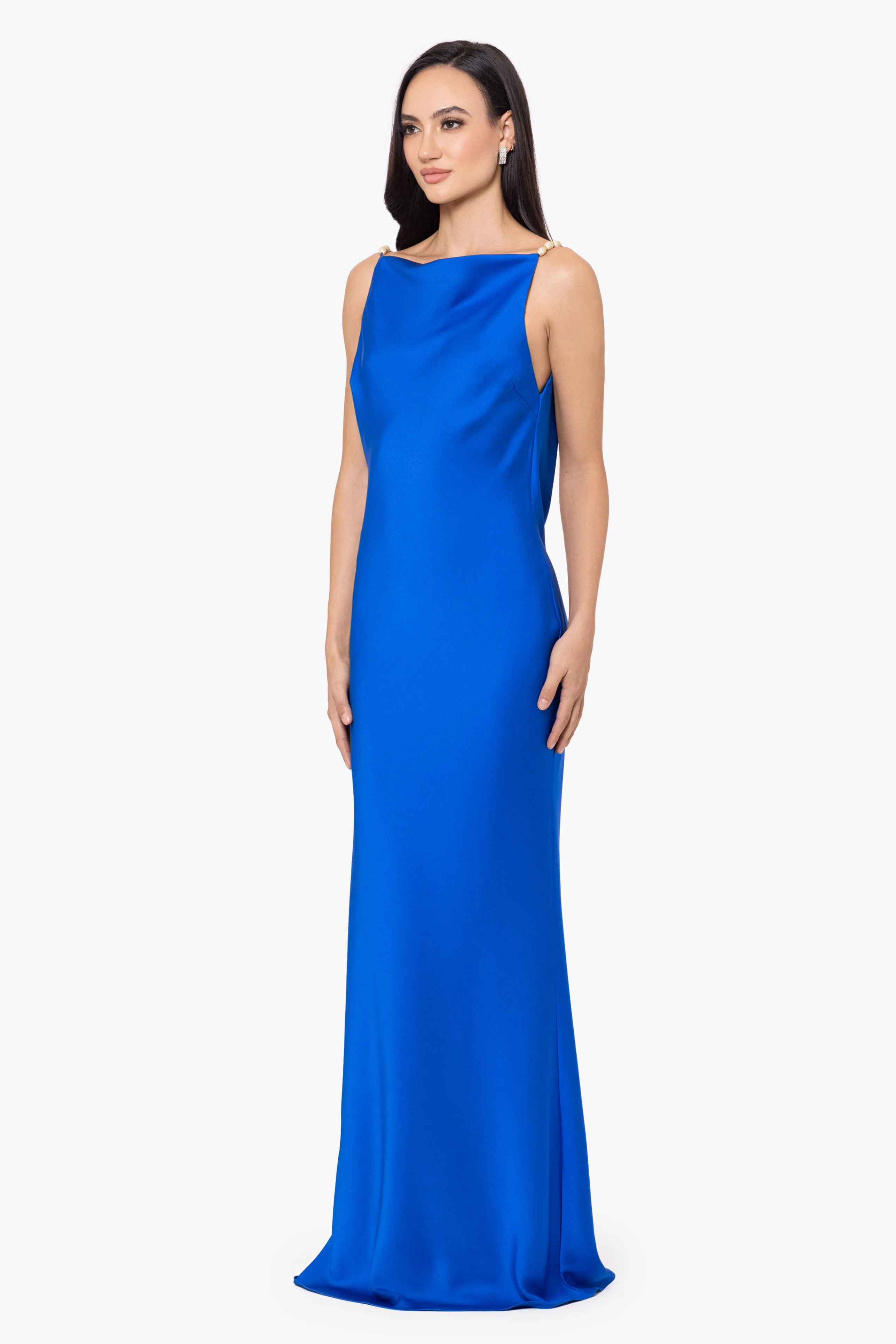 Izzy Satin Embellished Strap Gown