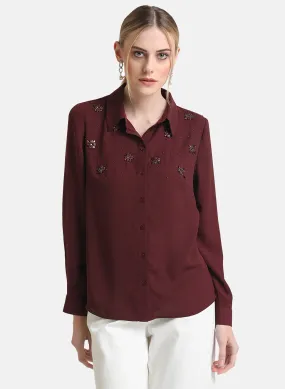 Kazo Maroon Stone Embellished Shirt