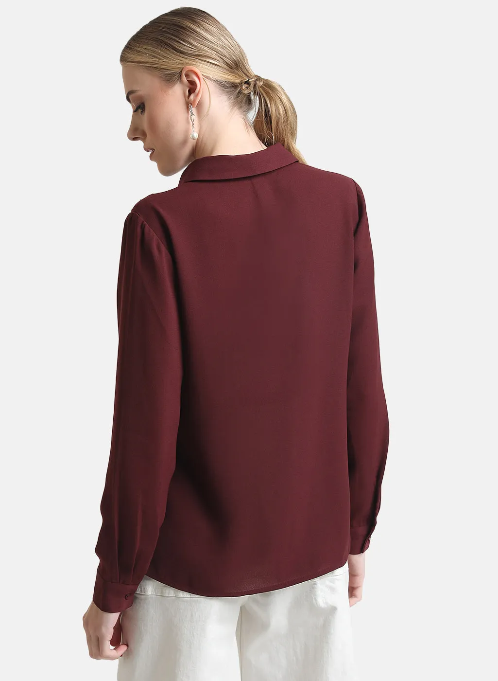 Kazo Maroon Stone Embellished Shirt