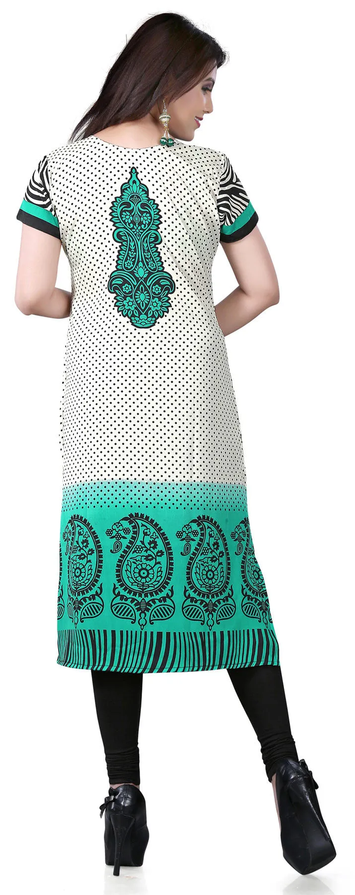 Kurti Top Long Tunic Womens Printed Blouse India Clothing (Green)