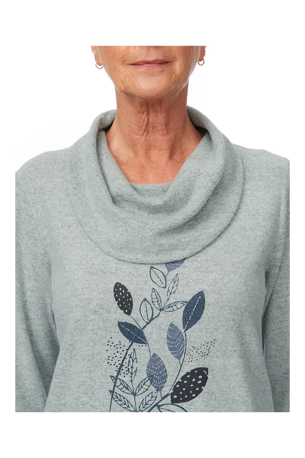 Leaf Placement Cowl Neck Top