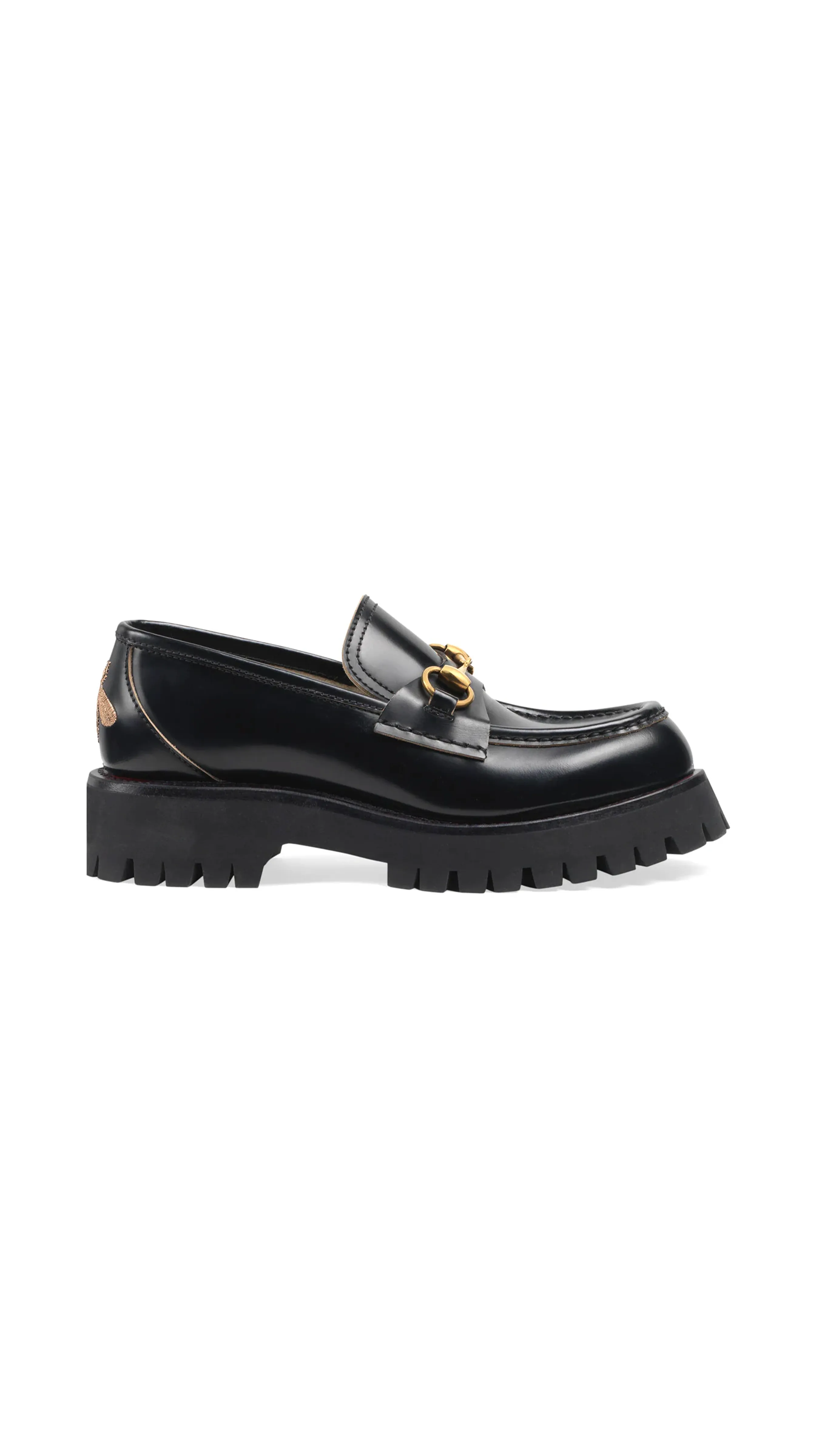 Leather Lug Sole Horsebit Loafer - Black