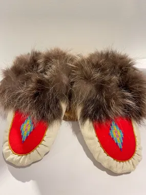 Leather Moccasins with Beaver Fur