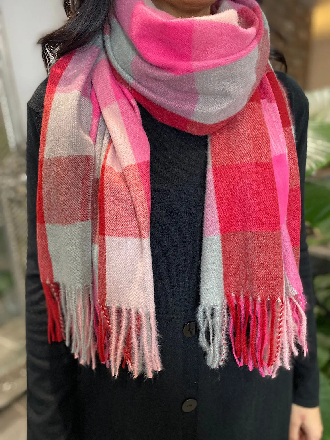 Lipstick Pink Multi Check Scarf