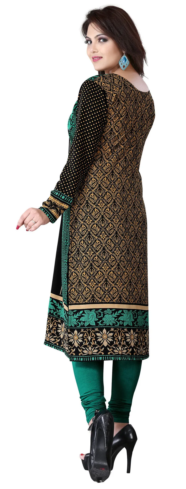 Long Indian Tunics Kurti Top Blouse Womens India Apparel (Green)